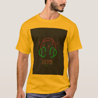 ネオン・ヘッドホンTシャツ 音楽を聴く Tシャツ