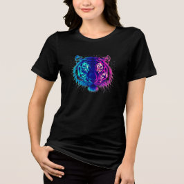 ネオン ホワイトタイガー - グローイング サイバーパンクの野生生物アート トライブレンドTシャツ