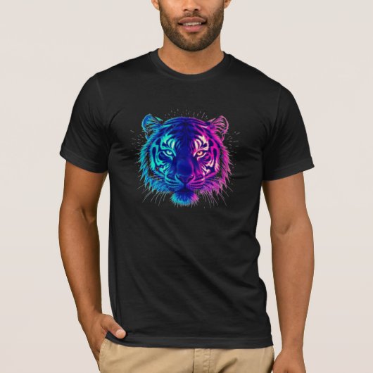 ネオン ホワイトタイガー - グローイング サイバーパンクの野生生物アート Tシャツ (正面)