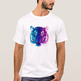ネオン ホワイトタイガー - グローイング サイバーパンクの野生生物アート Tシャツ