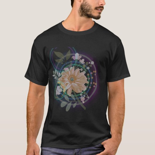 ネオン ポストカード ネオン 印刷 花 Tシャツ (正面)