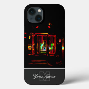 ネオン – ポップ・アートのアートのモノグラムとロマンチックなキャンドルライト! iPhone 13ケース