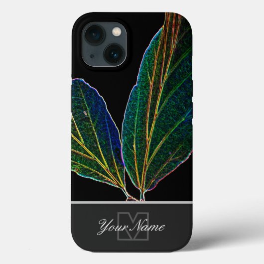 ネオン・ポップ・アートの葉脈マクロ＋モノグラム！ Case-Mate iPhoneケース (裏面)