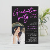 ネオン・マゼンタの看板 スクリプト ファン 卒業写真 アーチ 招待状 (スタンド正面)