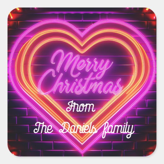 ネオン メリークリスマス パーソナライズド スクエアシール (正面)