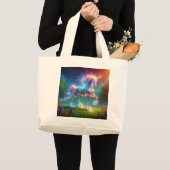 ネオン ユニコーン アート - グローイング ファンタジー ホース レインボー ラージトートバッグ (正面(商品))