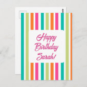 ネオン レインボー ストライプの楽しいレトロ ポストカード (正面/裏面)