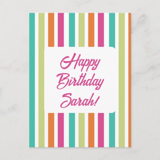 ネオン レインボー ストライプの楽しいレトロ ポストカード (正面)