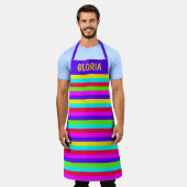 ネオン レインボー ストライプ オーダーメイド エプロン (着用した状態)