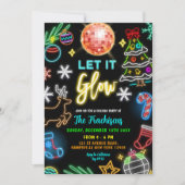 ネオン レット イット グロー クリスマス ホリデー パーティー 招待状 (正面)