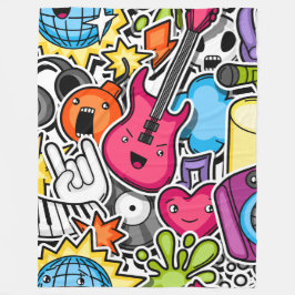 ネオン・レトロ音楽をテーマにした フリースブランケット