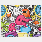 ネオン・レトロ音楽をテーマにした フリースブランケット (正面(横))