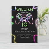 ネオン レベルアップ10 ビデオゲーム 誕生日パーティー 招待状 (スタンド正面)