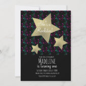 ネオン ロックスター ギター フェイク ゴールド スター 誕生日 招待状 (正面)