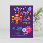 ネオン ロボットパーティー 子供の誕生日 男の子 女の子 テーマ 招待状 (スタンド正面)