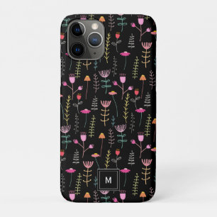 ネオン・ワイルドフラワーオンブラック。 iPhone 11 PROケース