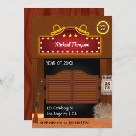ネオン ワイルド ウェスト カウボーイをテーマにした卒業パーティーの招待状 招待状
