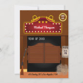 ネオン ワイルド ウェスト カウボーイをテーマにした卒業パーティー 招待状 (正面)