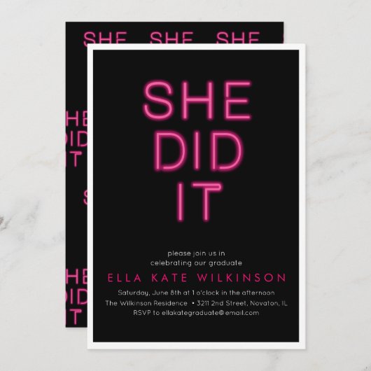 ネオン – 彼女は卒業パーティー招待状した 招待状 (正面/裏面)