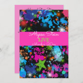 ネオン、絵を描（ばちゃばちゃ）跳ねる、バルミツワー招待状 招待状 (正面/裏面)