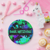 ネオン、絵を描（ばちゃばちゃ）跳ねる、バー（ユダヤ教の）バル・ミツバー ペーパープレート (パーティー)