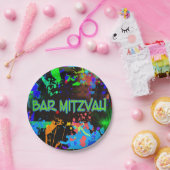 ネオン、絵を描（ばちゃばちゃ）跳ねる、バー（ユダヤ教の）バル・ミツバー ペーパープレート (パーティー)