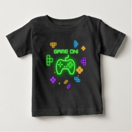 ネオン、緑、青、黄色のゲーマーTシャツでのゲーム ベビーTシャツ