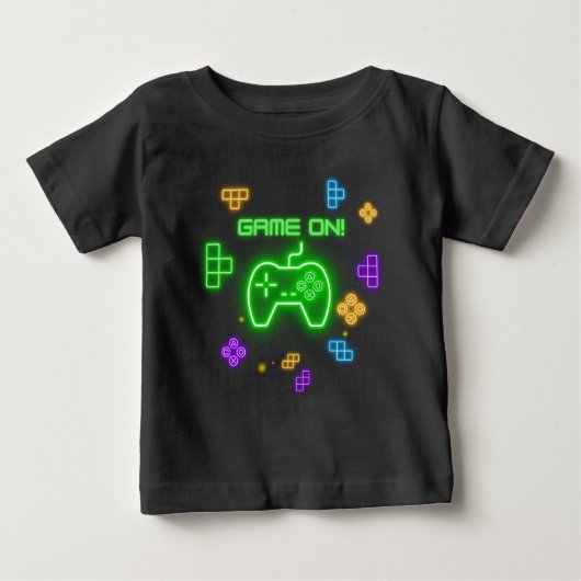 ネオン、緑、青、黄色のゲーマーTシャツでのゲーム ベビーTシャツ (正面)