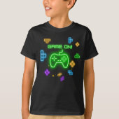 ネオン、緑、青、黄色のゲーマーTシャツでのゲーム Tシャツ (正面)
