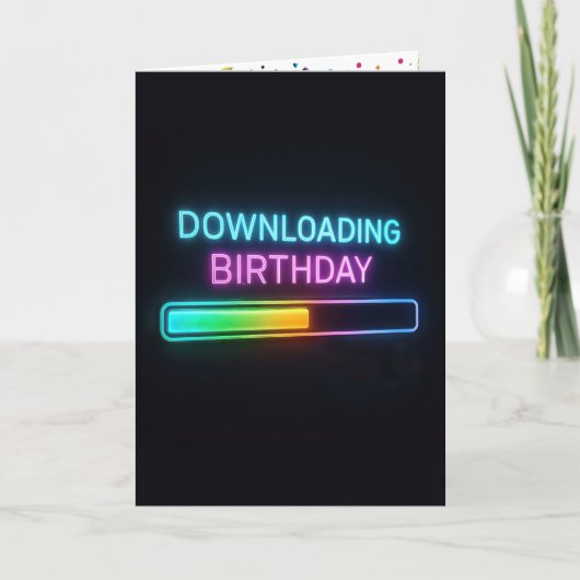 ネオン 誕生日 コンピューター ダウンロード バー カード (正面)