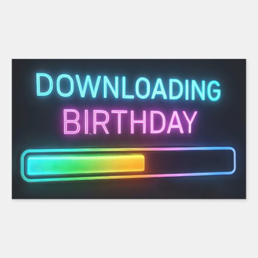 ネオン 誕生日 コンピューター ダウンロード バー 長方形シール (正面)