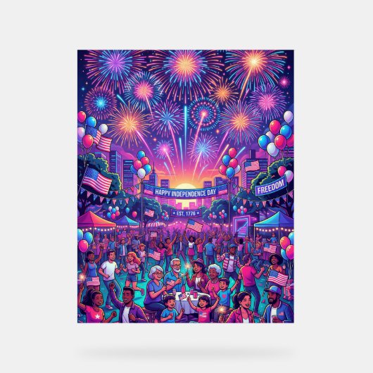 ネオン 7月4日 独立記念日のお祝い アクリルサイン (正面)
