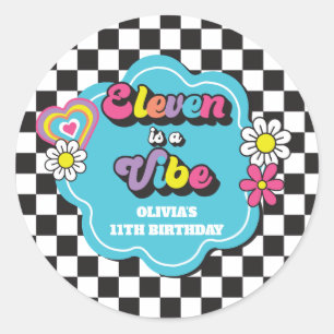 ネオン 90年代 レトロ Eleven is a Vibe 11歳の誕生日 ラウンドシール