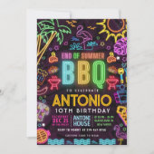 ネオンBBQプールパーティー誕生日 – 夏の終わり 招待状 (正面)