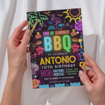 ネオンBBQプールパーティー誕生日 – 夏の終わり