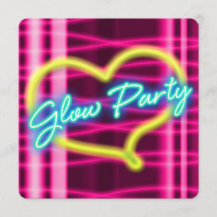 ネオンGLOWパーティーハート誕生日パーティーへの招待 招待状