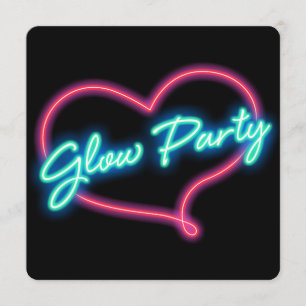 ネオンGLOWパーティーハート誕生日パーティーへの招待 招待状