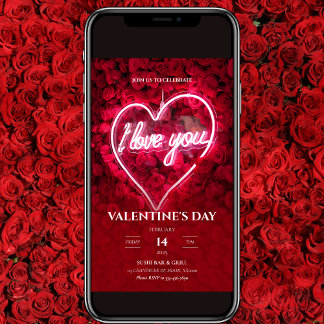 ネオンI愛あなたバレンタインデー招待状 招待状