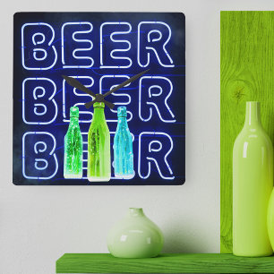 ネオンLEDビールサインブル王室のー スクエア壁時計