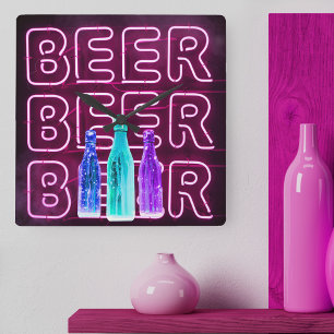 ネオンLEDビールサイン スクエア壁時計