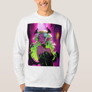 ネオンSUCCUBUSデーモンアニメガール Tシャツ