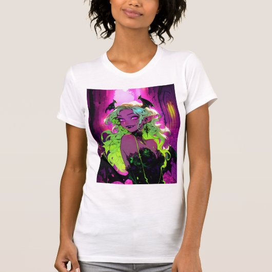 ネオンSUCCUBUSデーモンアニメガール Tシャツ (正面)