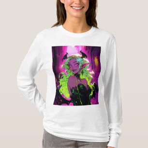 ネオンSUCCUBUSデーモンアニメガール Tシャツ