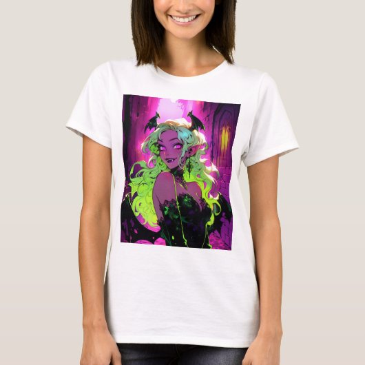 ネオンSUCCUBUSデーモンアニメガール Tシャツ (正面)