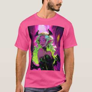 ネオンSUCCUBUSデーモンアニメガール Tシャツ