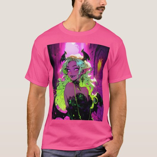 ネオンSUCCUBUSデーモンアニメガール Tシャツ (正面)