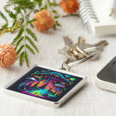 ネオンUFOとエイリアンシーンサイケデリックアート キーホルダー (側面)