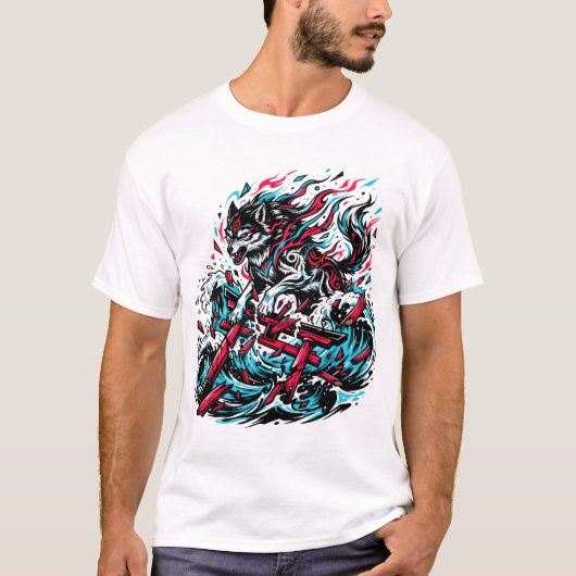 ネオ伝統的な日本狼の霊のグラフィック Tシャツ (正面)