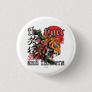 ネオ伝統的虎と花のゴシックアート 缶バッジ
