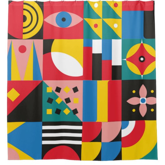 ネオ幾何イラストレーション。図形とp シャワーカーテン (正面)